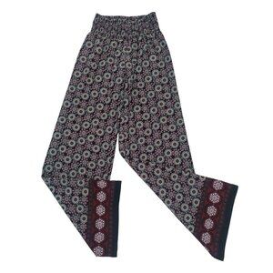 Joe B Black & Red Smocked Waist Wide Leg Floral Boho Pants Small Polyester.